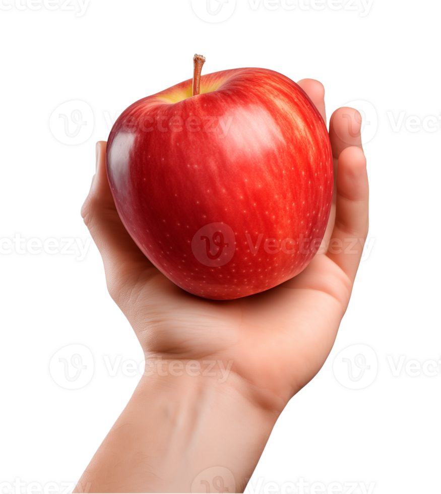 AI generated a hand-holding red apple isolated on a transparent background, PNG