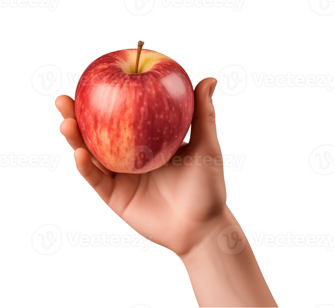 AI generated a hand-holding red apple isolated on a transparent background, PNG
