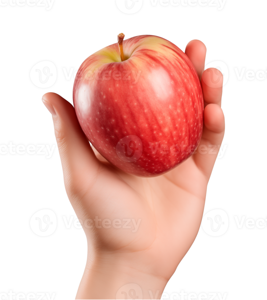 AI generated a hand-holding red apple isolated on a transparent background, PNG