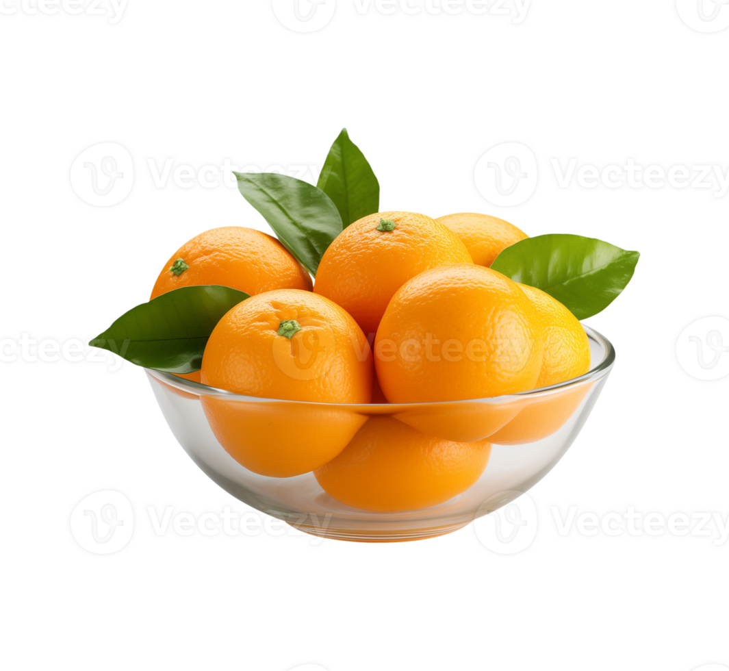 AI generated a bowl of fresh oranges or tangerines isolated on a transparent background, PNG