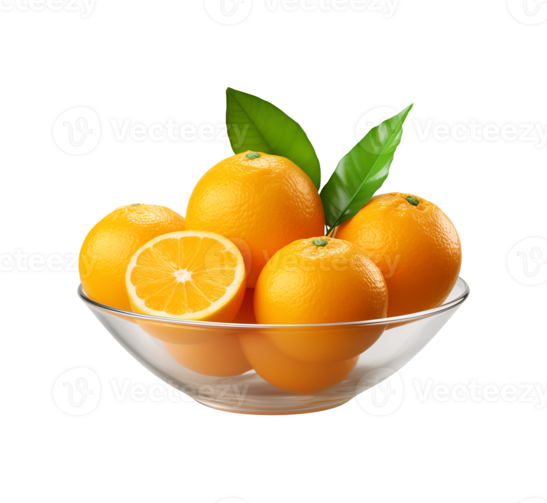 AI generated a bowl of fresh oranges or tangerines isolated on a transparent background, PNG