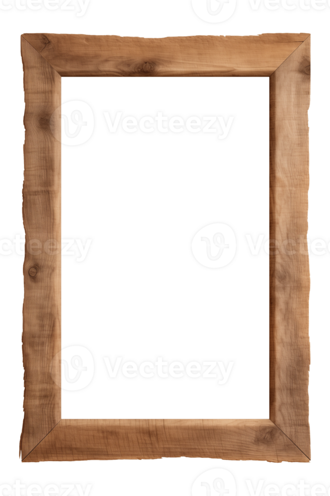 AI generated an old wooden rectangular frame isolated on a transparent background, PNG