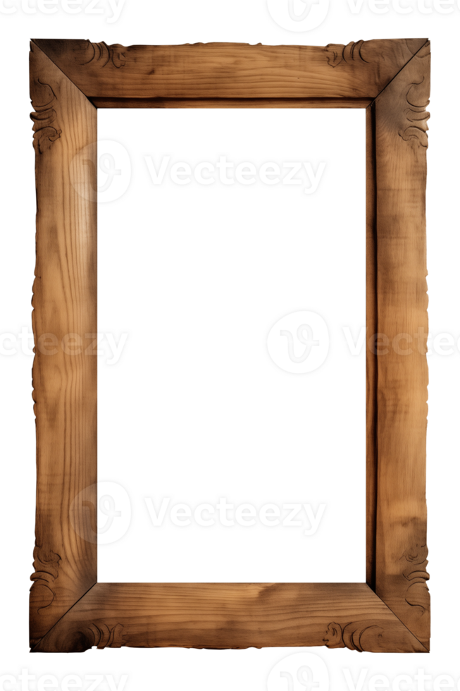 AI generated an old wooden rectangular frame isolated on a transparent background, PNG