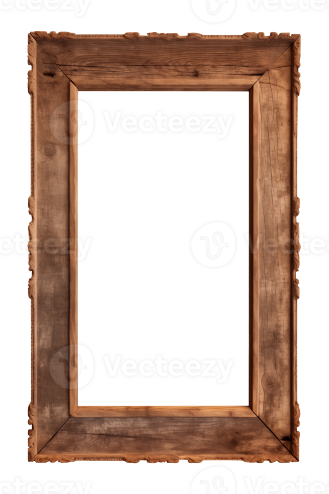 AI generated an old wooden rectangular frame isolated on a transparent background, PNG