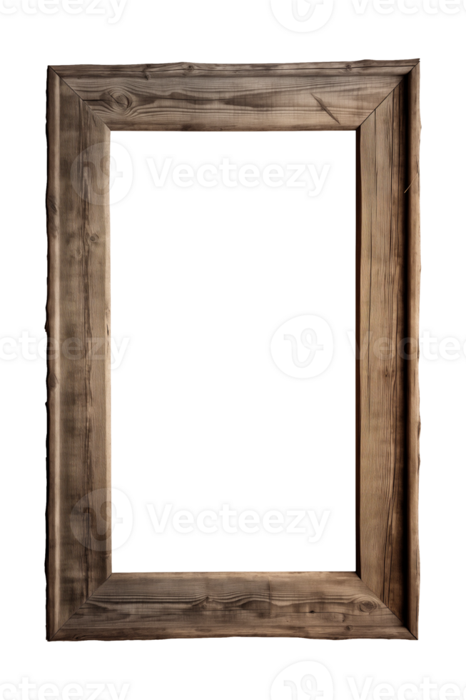 AI generated an old wooden rectangular frame isolated on a transparent background, PNG