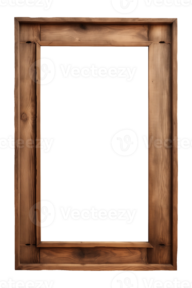 AI generated an old wooden rectangular frame isolated on a transparent background, PNG