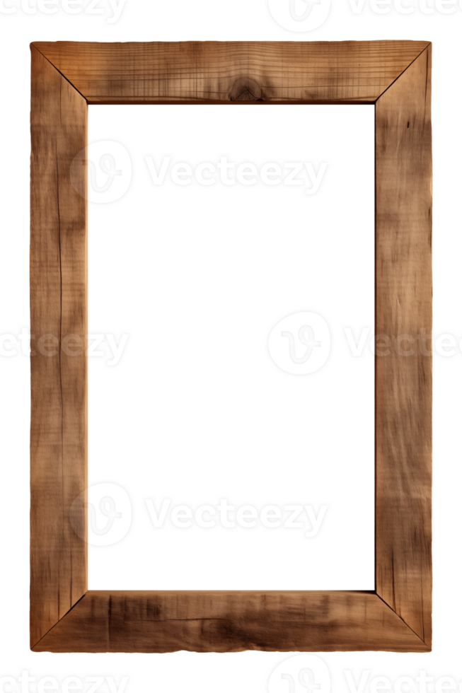 AI generated an old wooden rectangular frame isolated on a transparent background, PNG