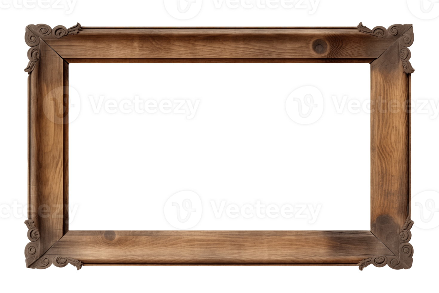AI generated an old wooden rectangular frame isolated on a transparent background, PNG