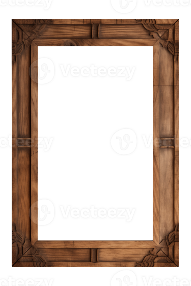 AI generated an old wooden rectangular frame isolated on a transparent background, PNG