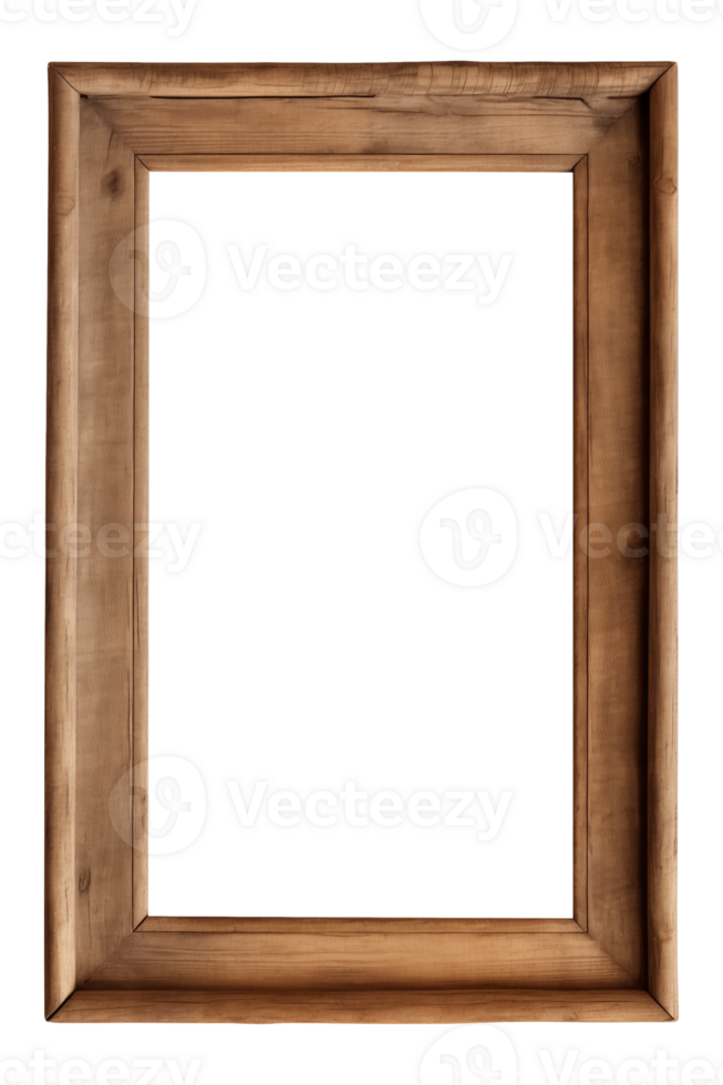 AI generated an old wooden rectangular frame isolated on a transparent background, PNG