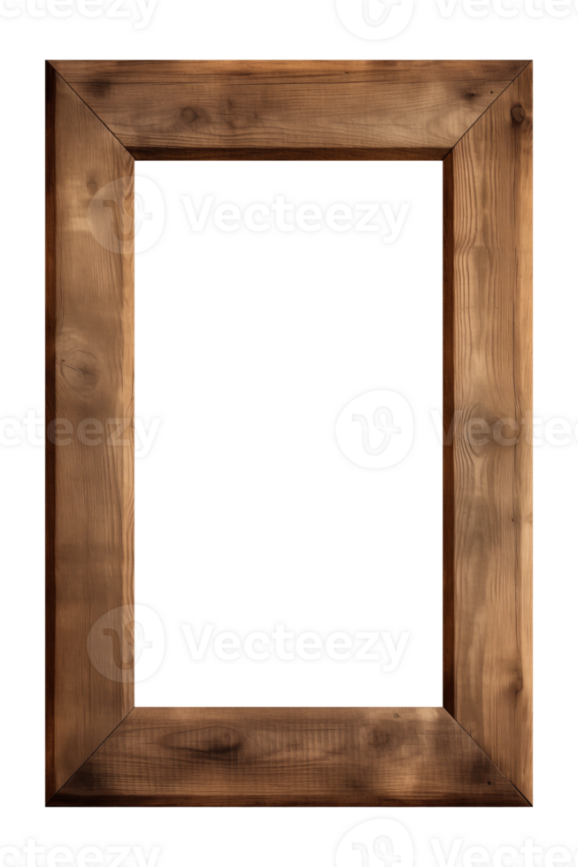 AI generated an old wooden rectangular frame isolated on a transparent background, PNG