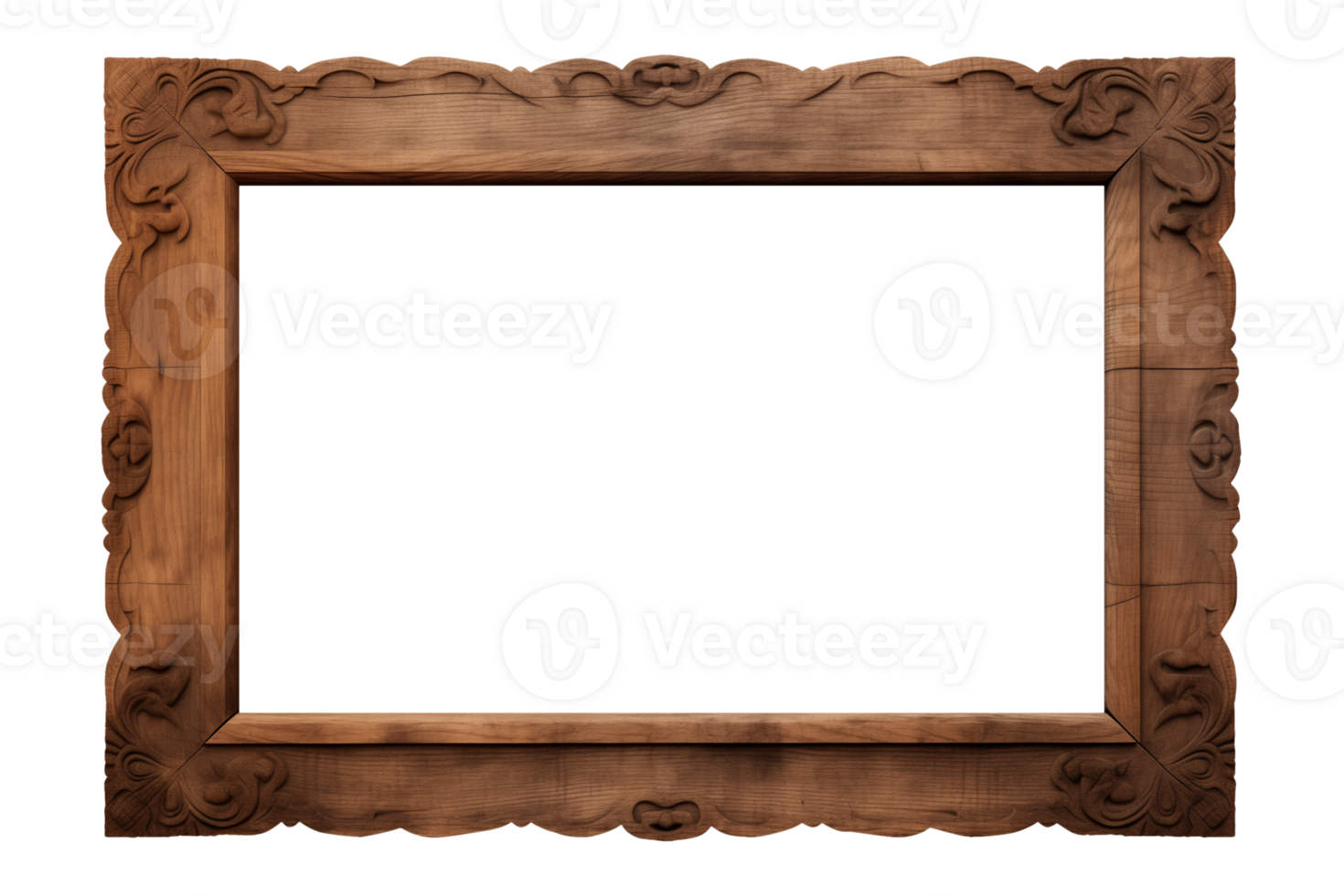 AI generated an old wooden rectangular frame isolated on a transparent background, PNG