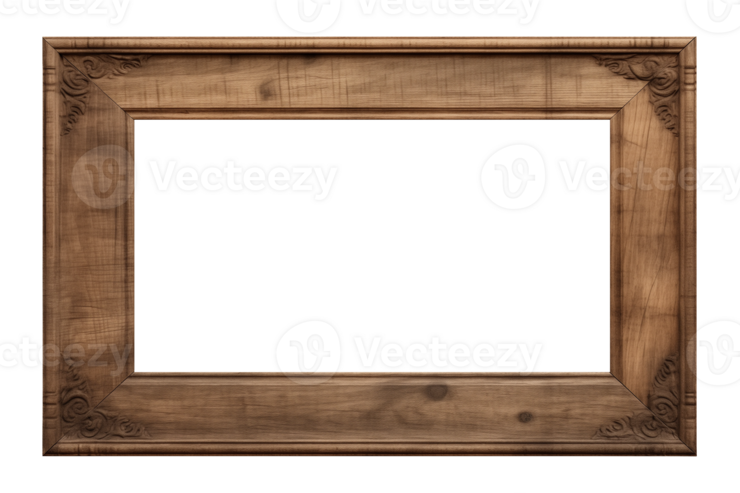 AI generated an old wooden rectangular frame isolated on a transparent background, PNG