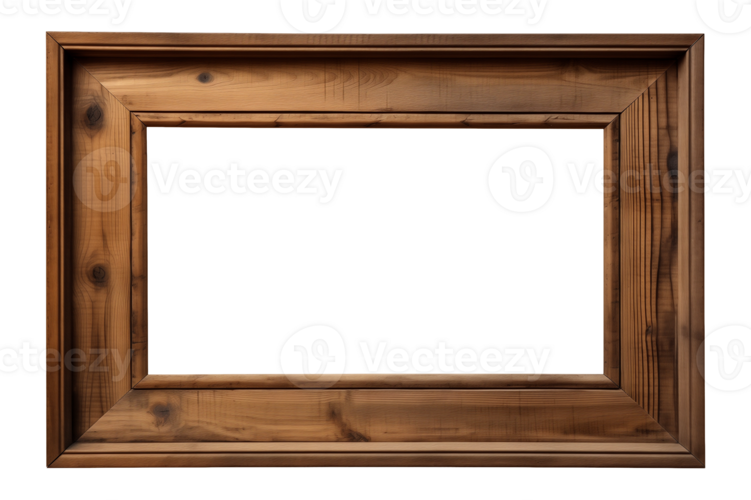 AI generated an old wooden rectangular frame isolated on a transparent background, PNG