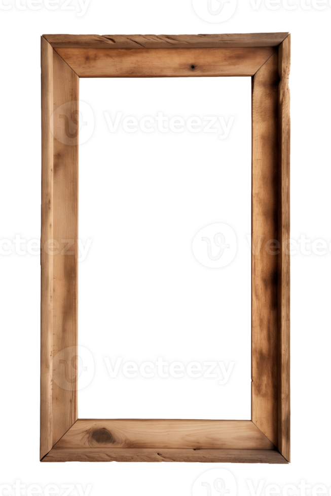 AI generated an old wooden rectangular frame isolated on a transparent background, PNG
