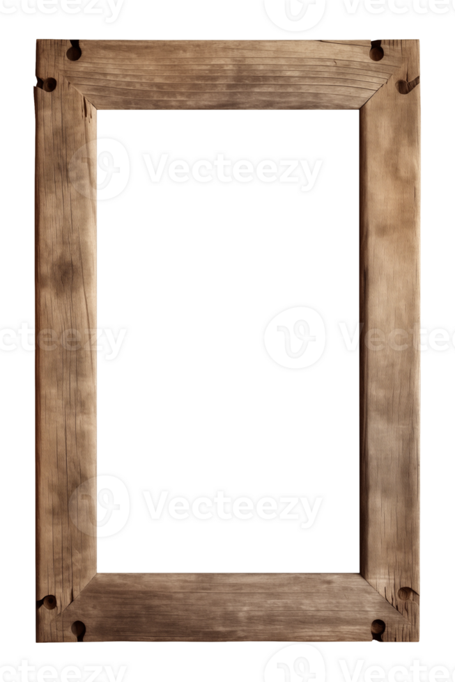 AI generated an old wooden rectangular frame isolated on a transparent background, PNG