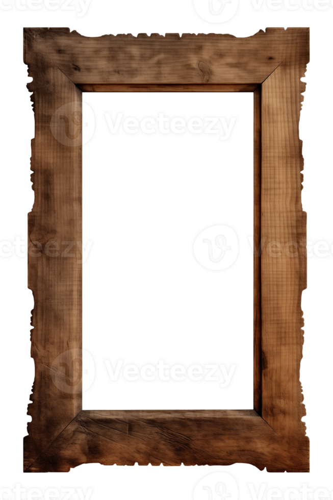AI generated an old wooden rectangular frame isolated on a transparent background, PNG