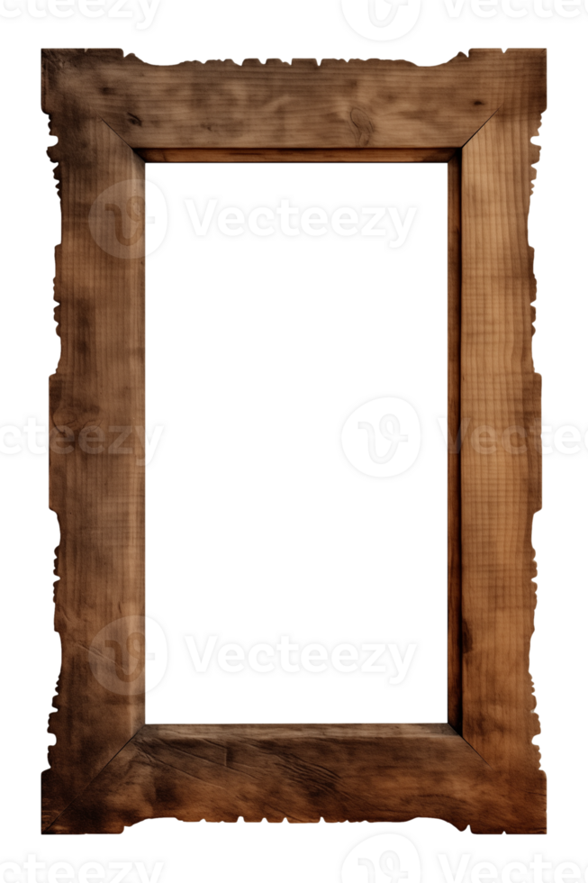 ai generiert ein alt hölzern rechteckig Rahmen isoliert auf ein transparent Hintergrund, png