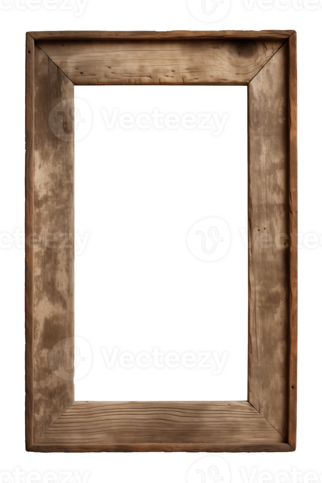 AI generated an old wooden rectangular frame isolated on a transparent background, PNG