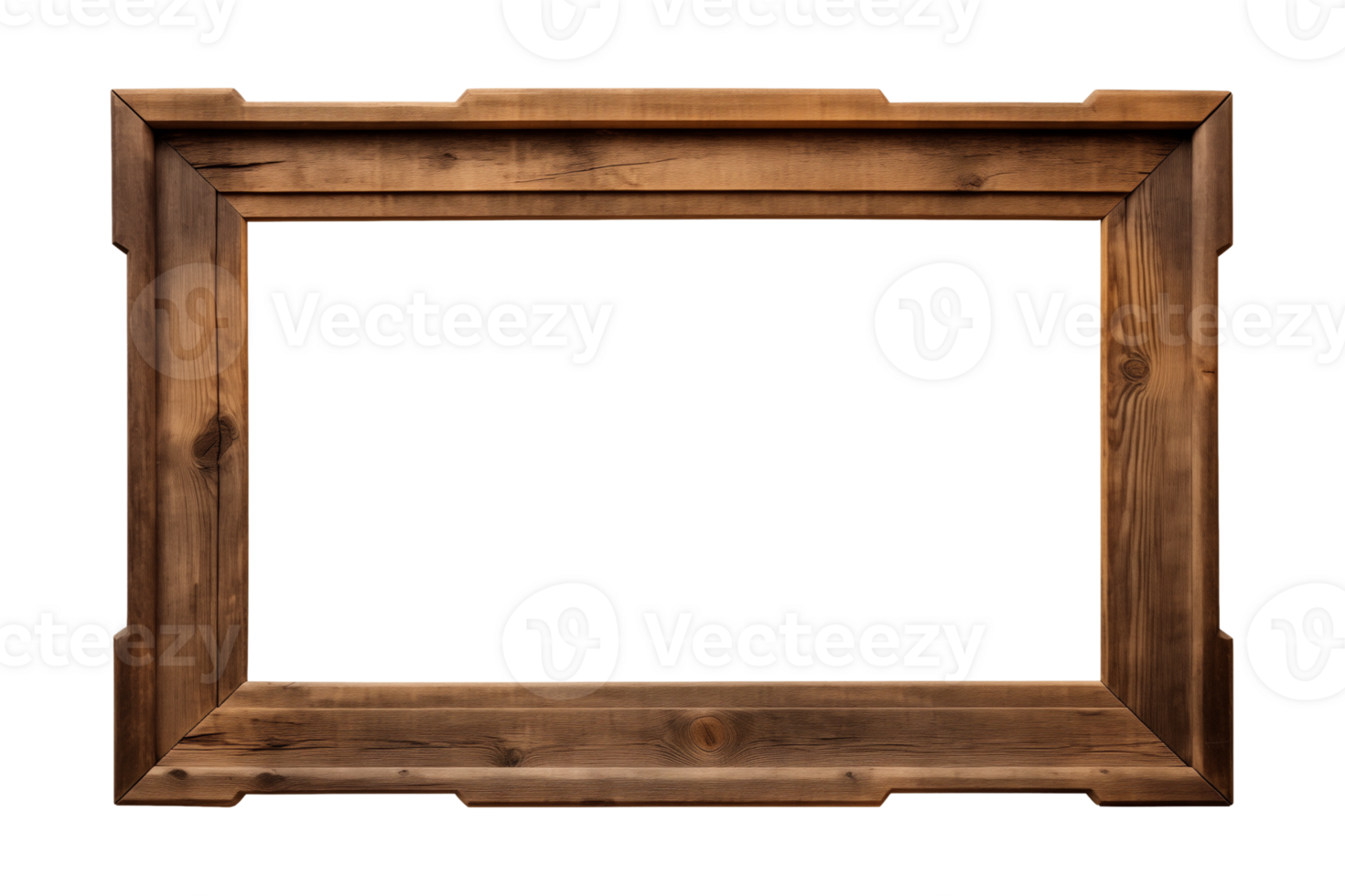 AI generated an old wooden rectangular frame isolated on a transparent background, PNG