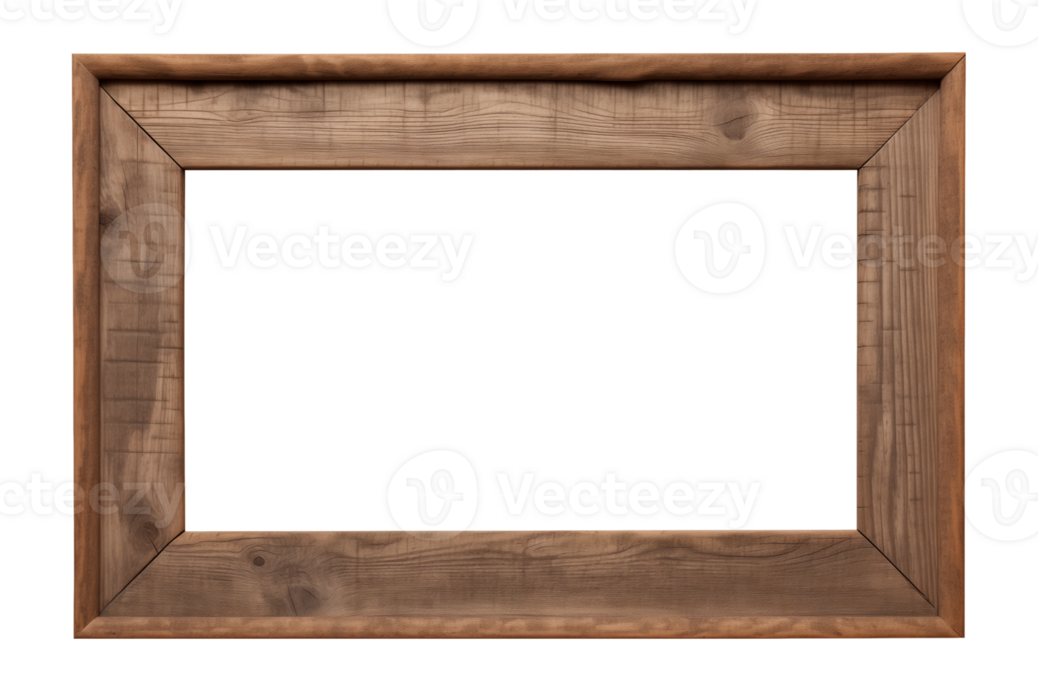 AI generated an old wooden rectangular frame isolated on a transparent background, PNG