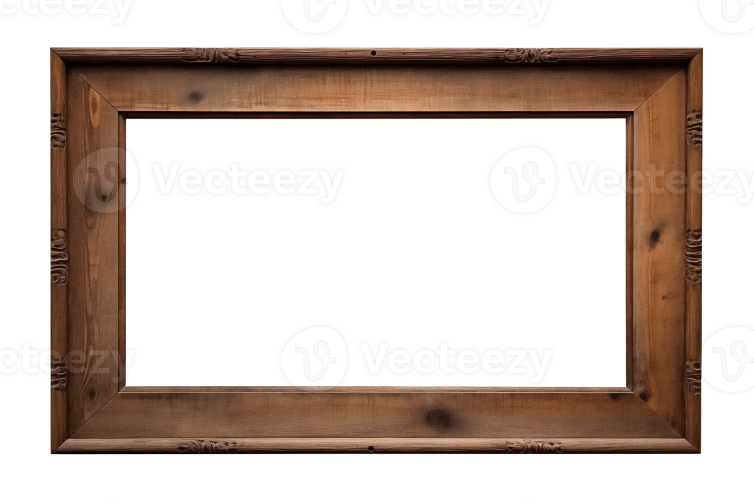 AI generated an old wooden rectangular frame isolated on a transparent background, PNG