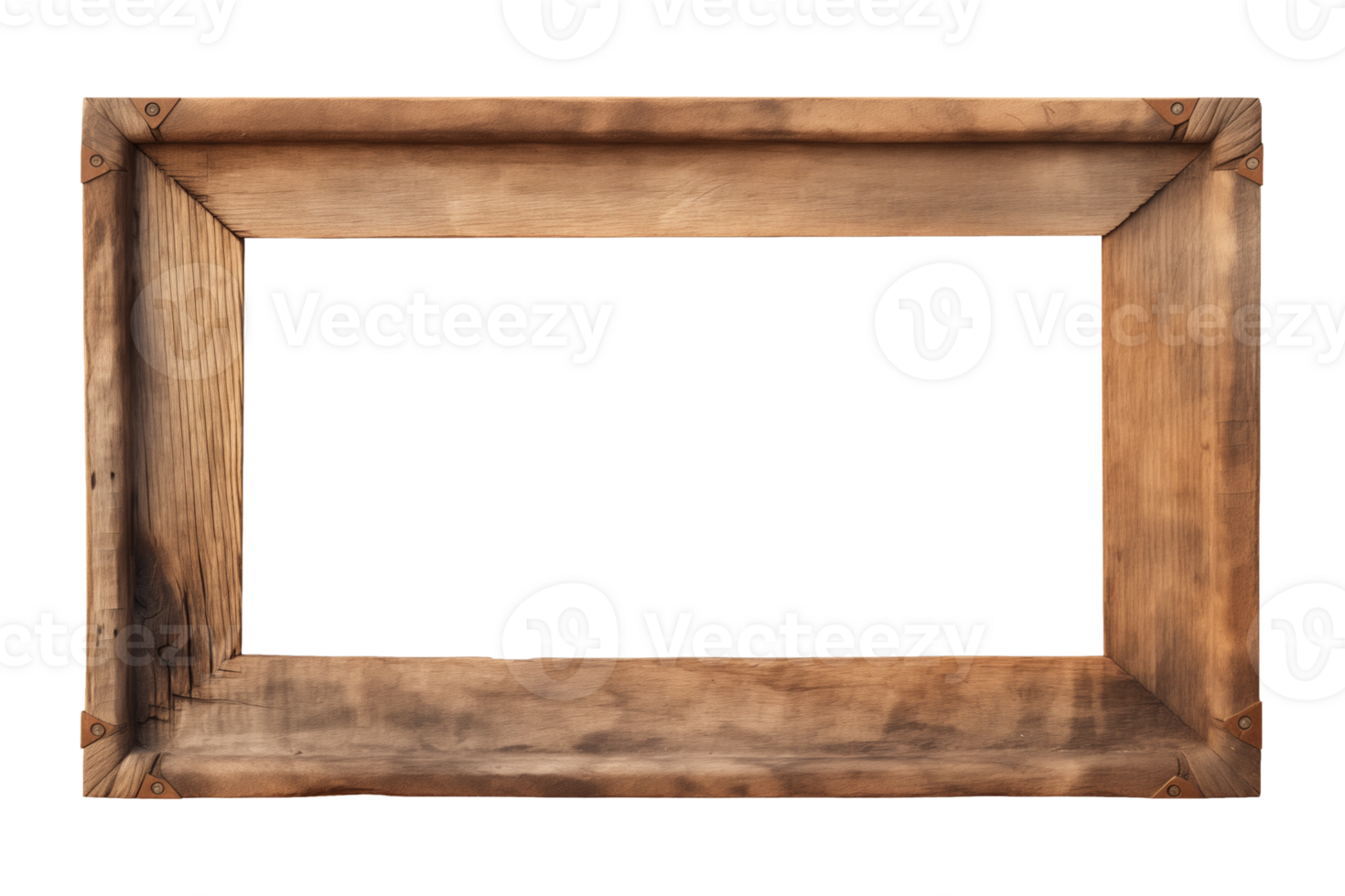 AI generated an old wooden rectangular frame isolated on a transparent background, PNG