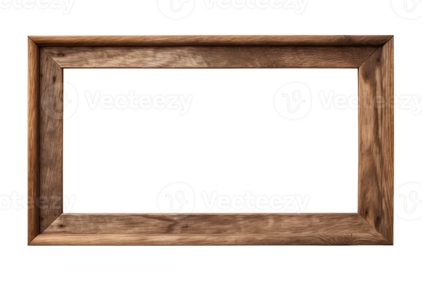 AI generated an old wooden rectangular frame isolated on a transparent background, PNG