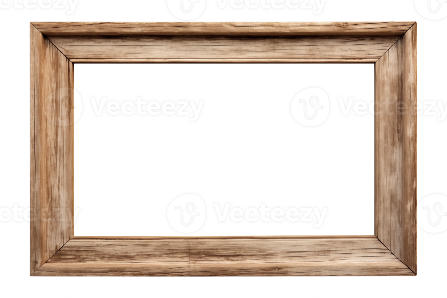 AI generated an old wooden rectangular frame isolated on a transparent background, PNG