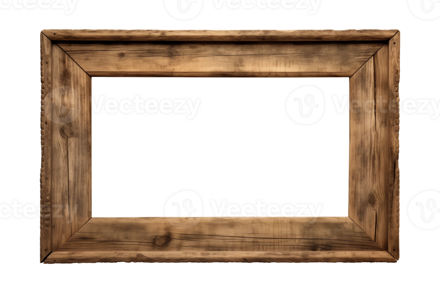 AI generated an old wooden rectangular frame isolated on a transparent background, PNG