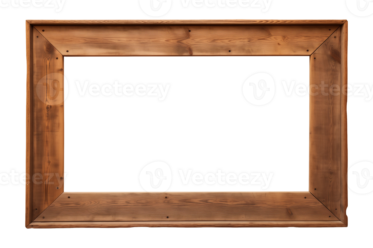 AI generated an old wooden rectangular frame isolated on a transparent background, PNG