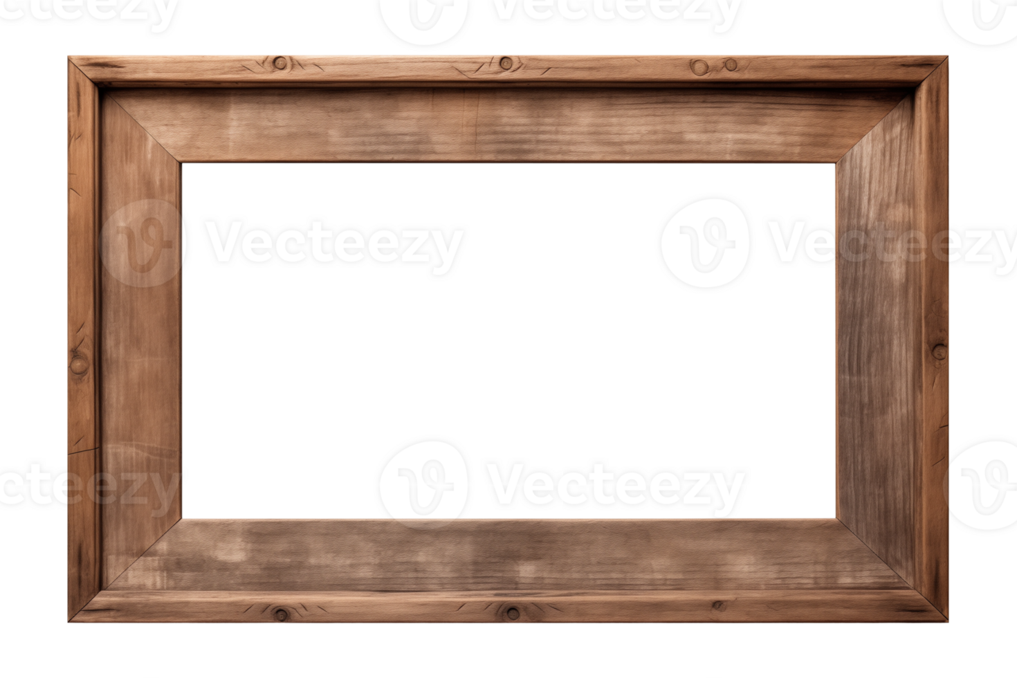 AI generated an old wooden rectangular frame isolated on a transparent background, PNG
