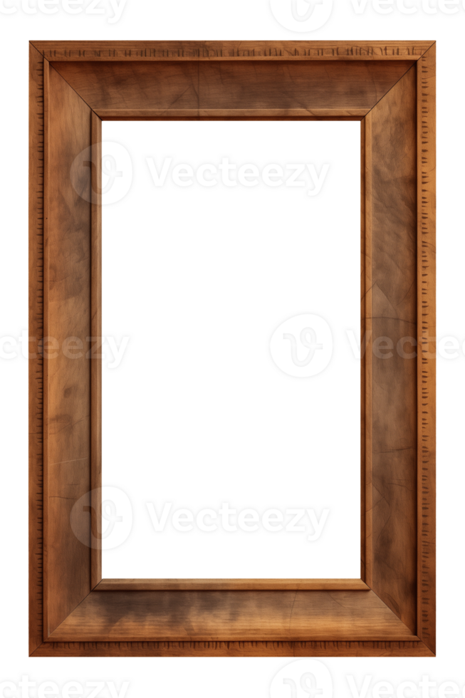AI generated an old wooden rectangular frame isolated on a transparent background, PNG