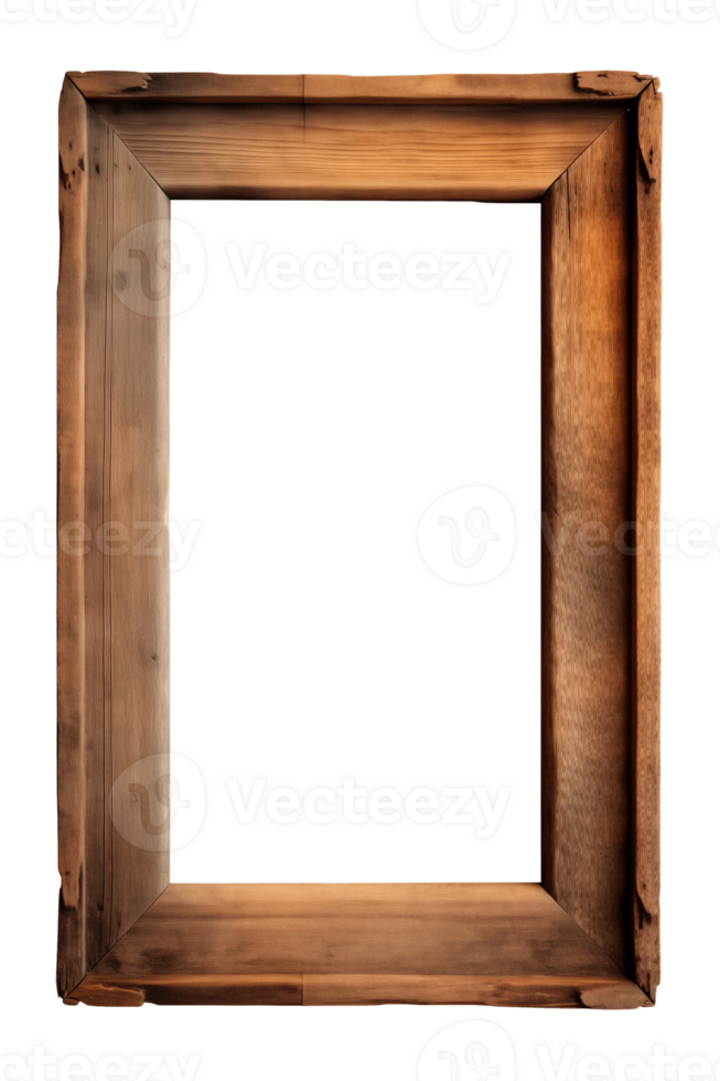 AI generated an old wooden rectangular frame isolated on a transparent background, PNG