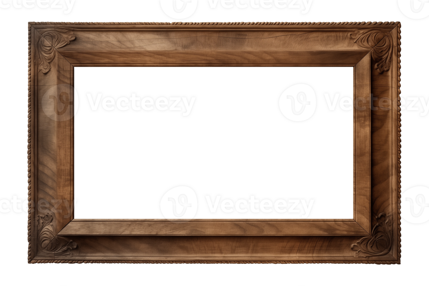 AI generated an old wooden rectangular frame isolated on a transparent background, PNG