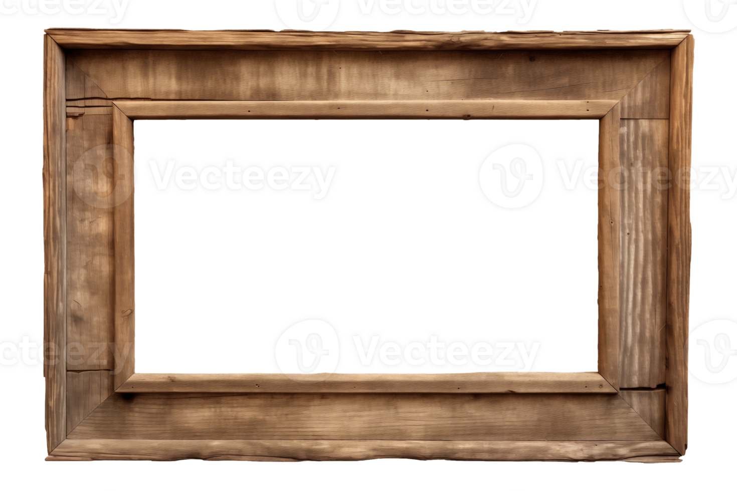 AI generated an old wooden rectangular frame isolated on a transparent background, PNG