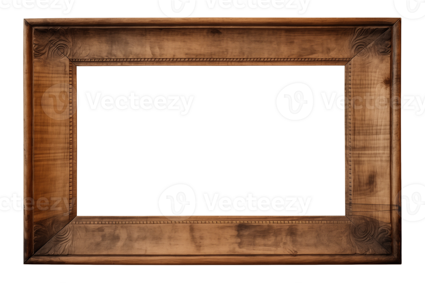 AI generated an old wooden rectangular frame isolated on a transparent background, PNG