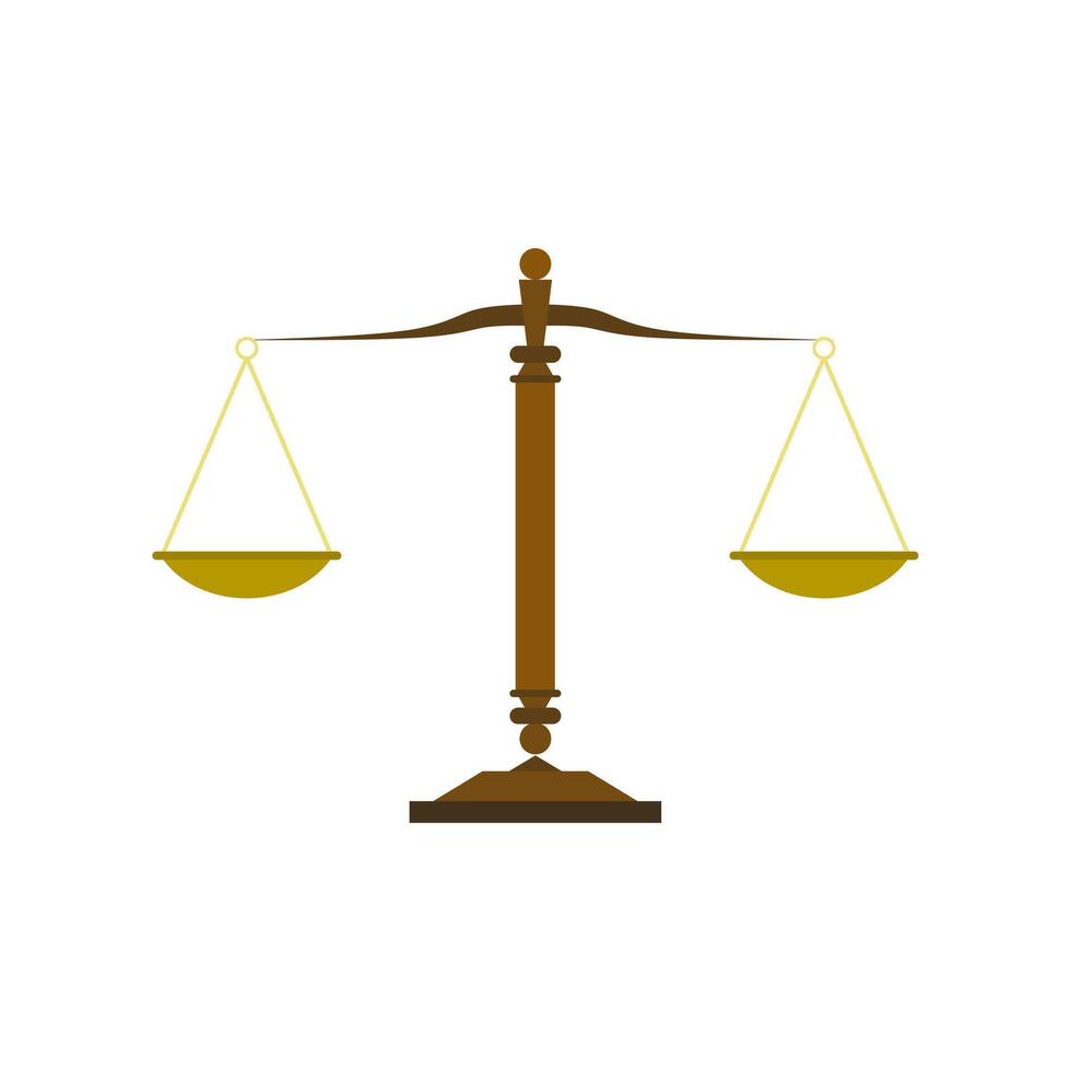 Justice Scales vector illustration. Law Firm, Law Offices, Luxury logo design inspiration. Law balance symbol. Libra in flat design. Justice, measurement, choice and balance concept.