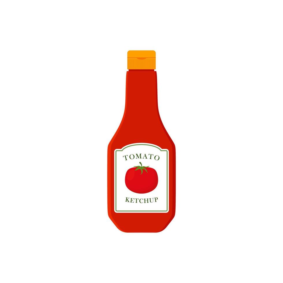 tomato ketchup flat design vector illustration. Bottle tomato red sauce healthy organic vegetarian natural vegetable symbol vector icon. Kitchen ketchup food