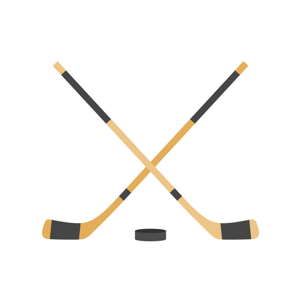 dos cruzado hockey palos y un disco plano diseño vector ilustración. hockey palos, señales con disco aislado en blanco antecedentes. deporte equipo símbolo