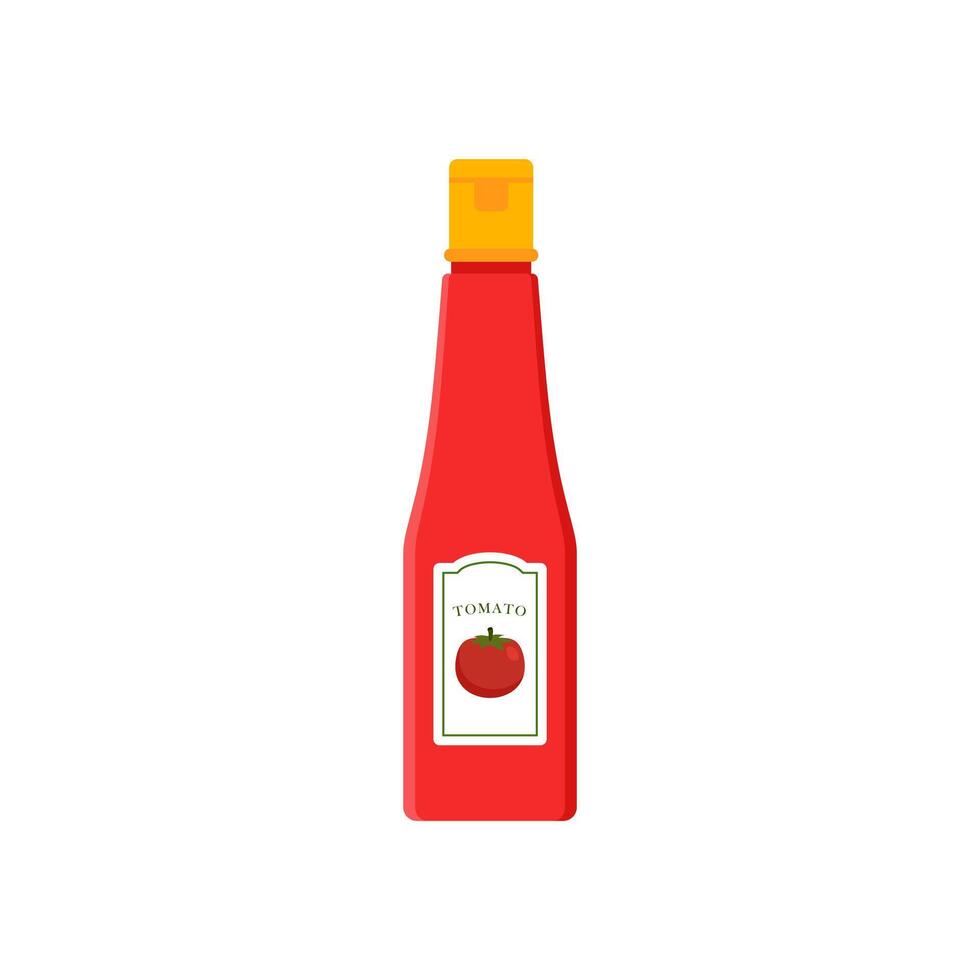 tomato ketchup flat design vector illustration. Bottle tomato red sauce healthy organic vegetarian natural vegetable symbol vector icon. Kitchen ketchup food