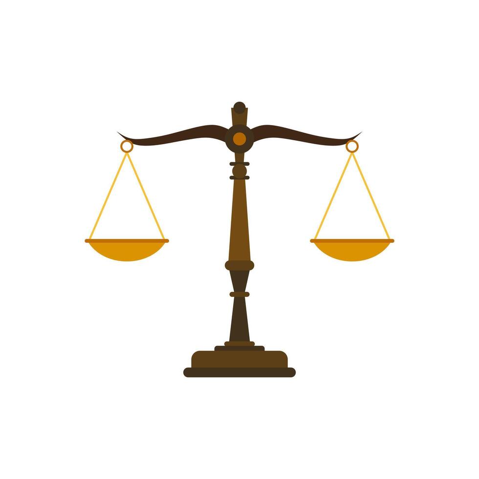 Justice Scales vector illustration. Law Firm, Law Offices, Luxury logo design inspiration. Law balance symbol. Libra in flat design. Justice, measurement, choice and balance concept.