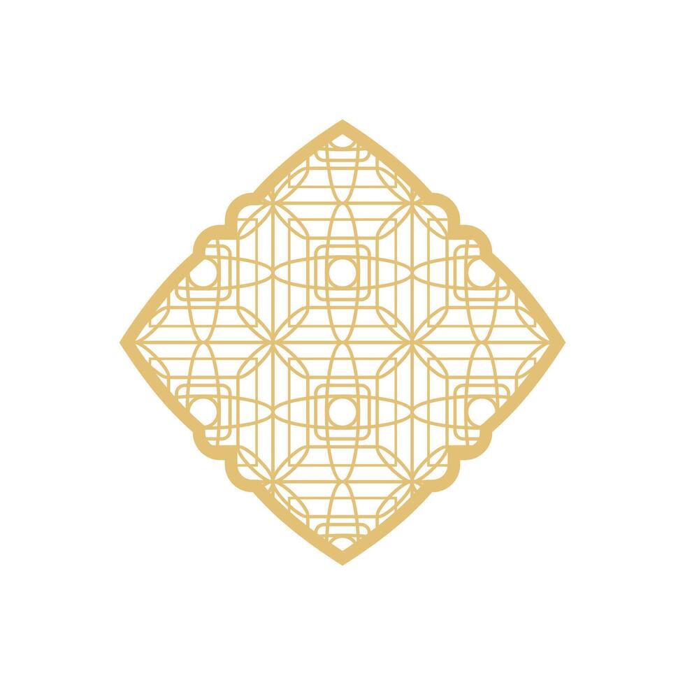 Arabic islamic pattern arch frame. Islamic golden frame shapes. Ramadan window with ornament. Vector oriental decoration design. Muslim vintage border for design. Indian decoration in oriental style.