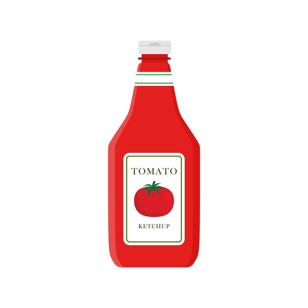 tomato ketchup flat design vector illustration. Bottle tomato red sauce healthy organic vegetarian natural vegetable symbol vector icon. Kitchen ketchup food