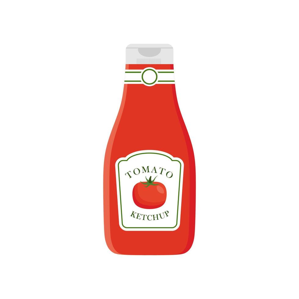 tomato ketchup flat design vector illustration. Bottle tomato red sauce healthy organic vegetarian natural vegetable symbol vector icon. Kitchen ketchup food