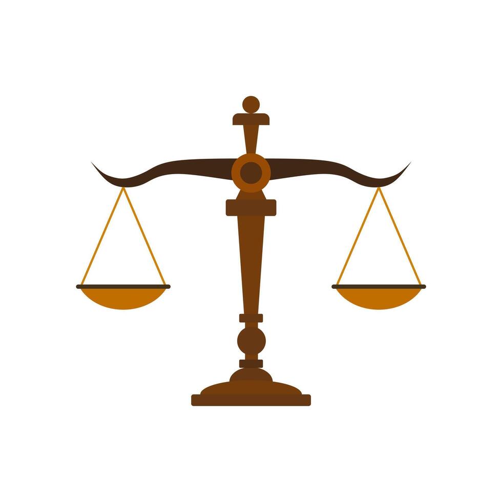 Justice Scales vector illustration. Law Firm, Law Offices, Luxury logo design inspiration. Law balance symbol. Libra in flat design. Justice, measurement, choice and balance concept.