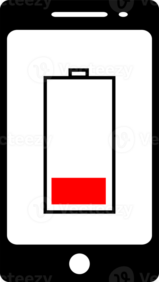 Smartphone with energy level icon, low battery. illustration. Design for graphic, logo, web site, social media, mobile app png