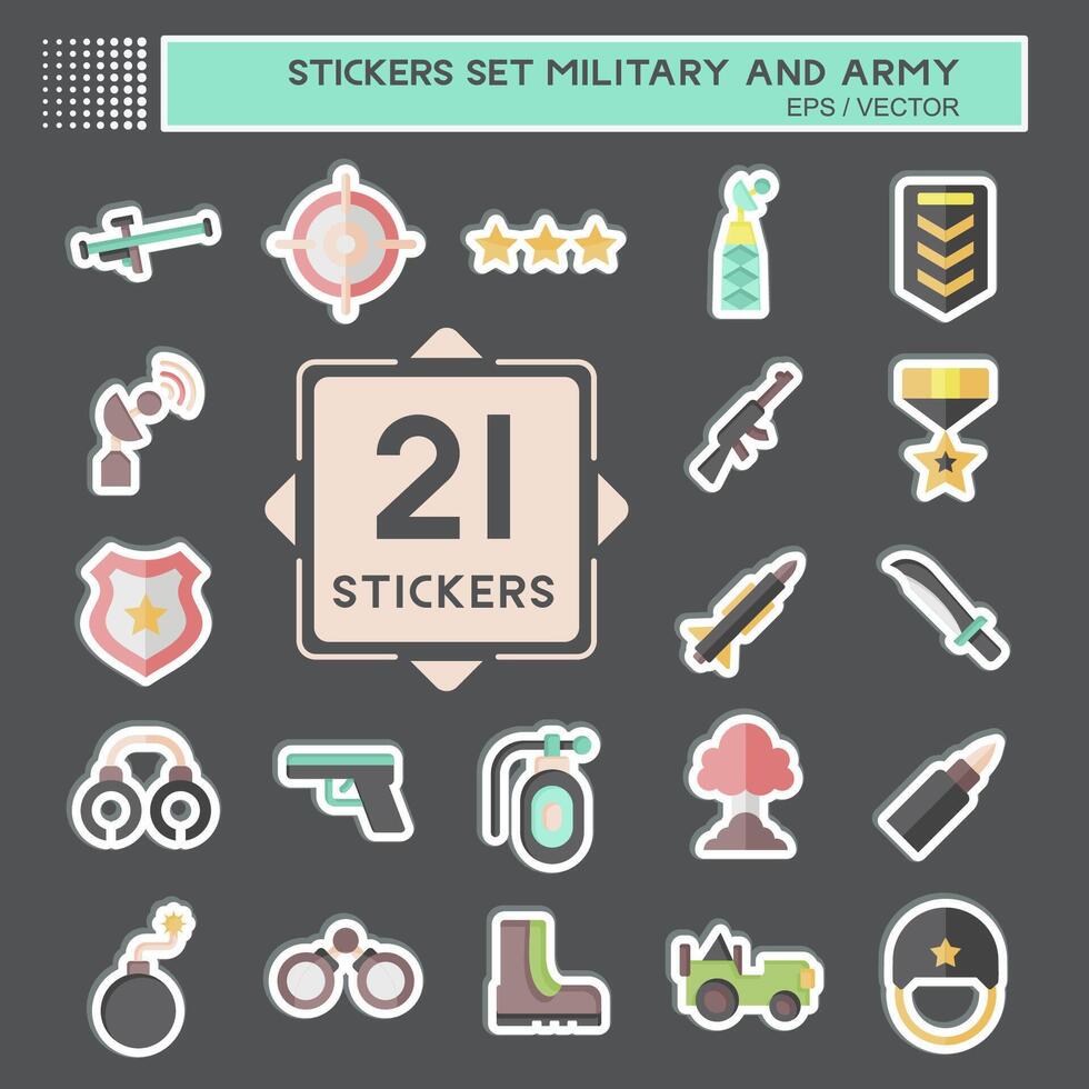 pegatina conjunto militar y ejército. relacionado a guerra símbolo. sencillo diseño ilustración vector