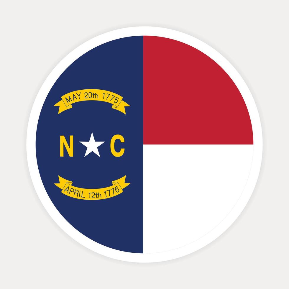 North Carolina State flag vector icon design. North Carolina State Circle flag. Round of North Carolina flag.