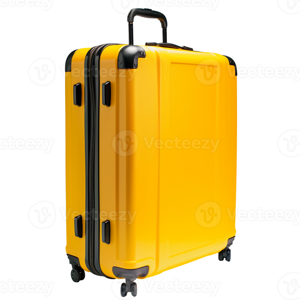 AI generated big yellow travel suitcase with transparent isolated background png